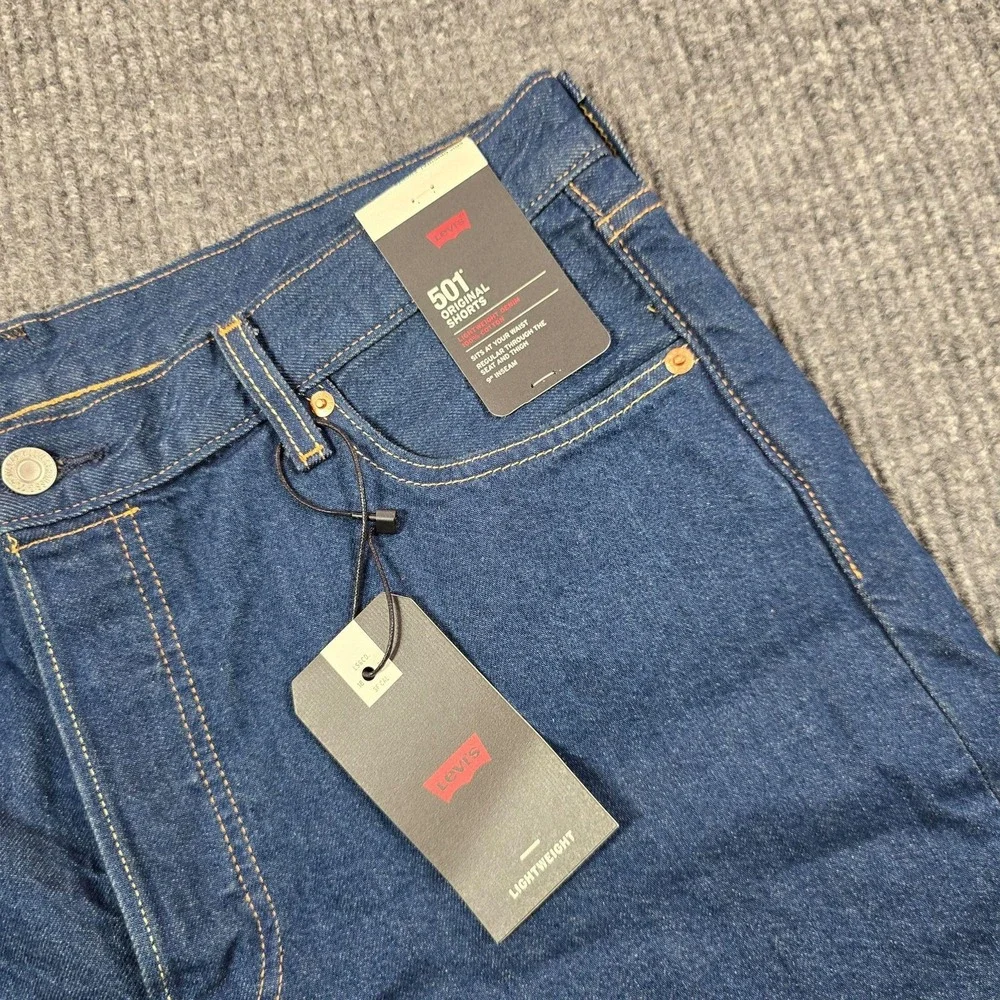 Levi's 501 Original Shorts Mens 36 Blue Denim Button Fly Bermuda 9 Inseam